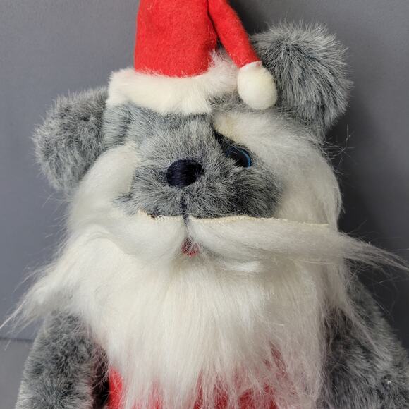 Vintage 80's Christmas Santa Bear Plush Gray 11" Holidays Toy Sack Collectibles - Picture 5 of 15